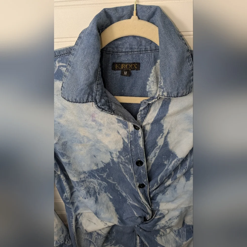 Kroix Denim Lightweight Bleached Tie Dyed Shirtdress M - Picture 4 of 11